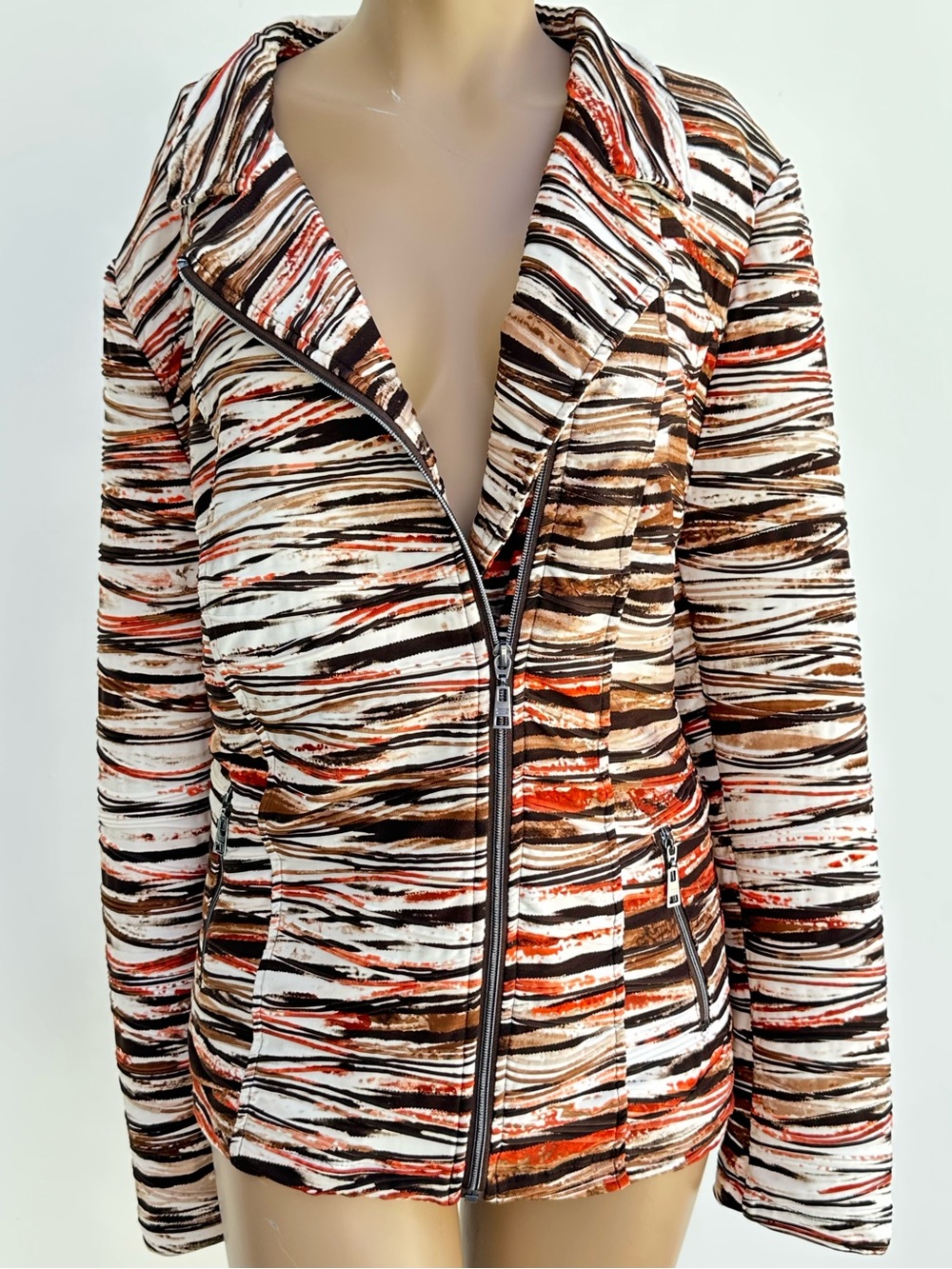 Allison Daley Striped Brushstroke Blazer Jacket in Brown, Cream & Orange
